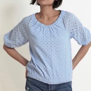 Evereve Womens Evelyn‎ Cotton Eyelet Top in Light Blue Sz S Spring Pastel Casual